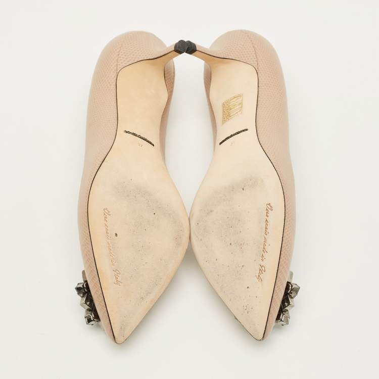 Pre Owned Dolce & Gabbana Bellucci Size 37 Beige Lizard Embossed Leather Pumps