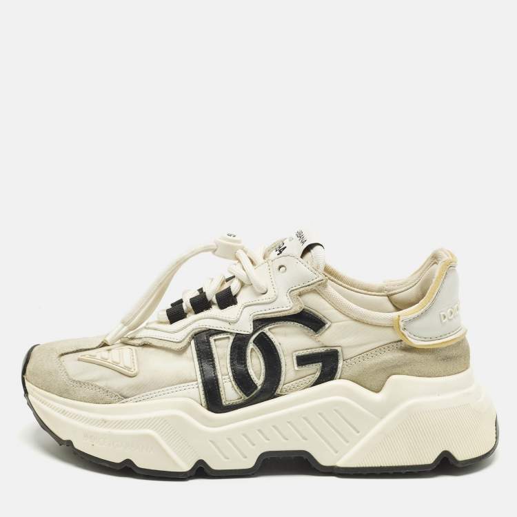 مملوكة مسبقًا Dolce & Gabbana Daymaster Size 39 White Nylon and Suede Low Top Sneakers