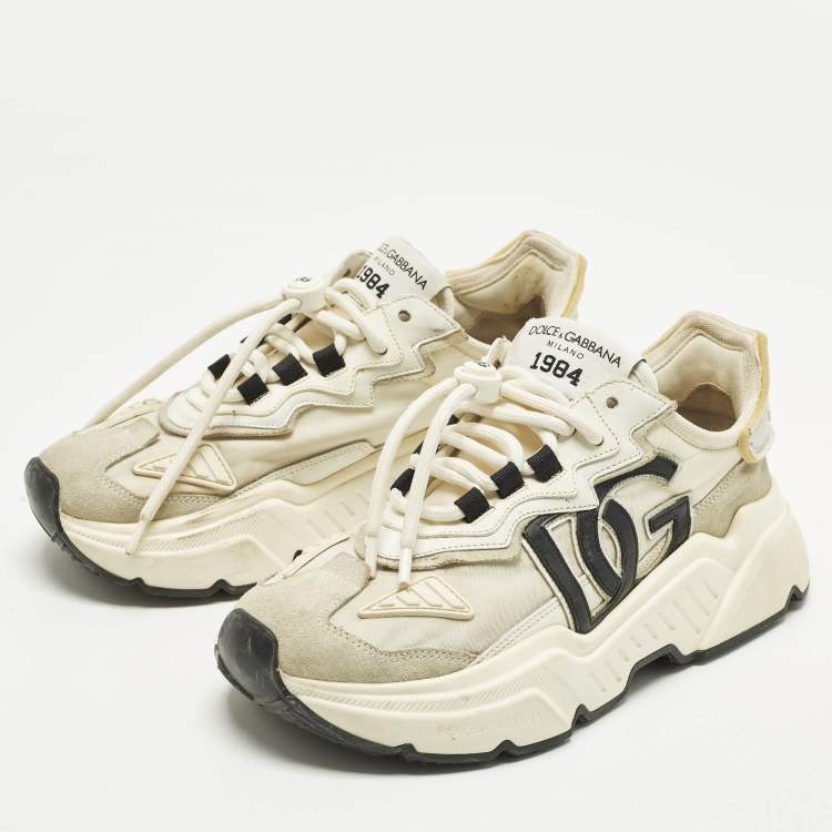 مملوكة مسبقًا Dolce & Gabbana Daymaster Size 39 White Nylon and Suede Low Top Sneakers