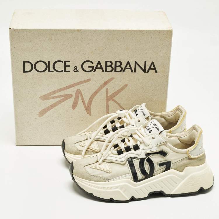 مملوكة مسبقًا Dolce & Gabbana Daymaster Size 39 White Nylon and Suede Low Top Sneakers
