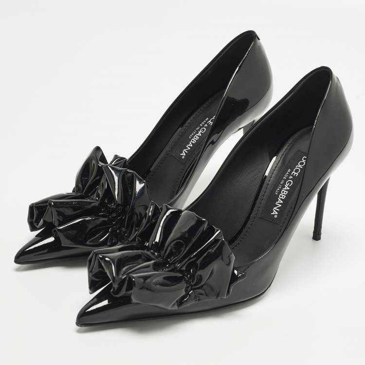 Pre Owned Dolce & Gabbana Size 40 Black Patent Leather Bow Pointed Toe Pumps
