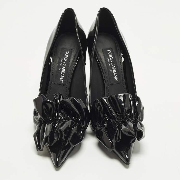 Pre Owned Dolce & Gabbana Size 40 Black Patent Leather Bow Pointed Toe Pumps