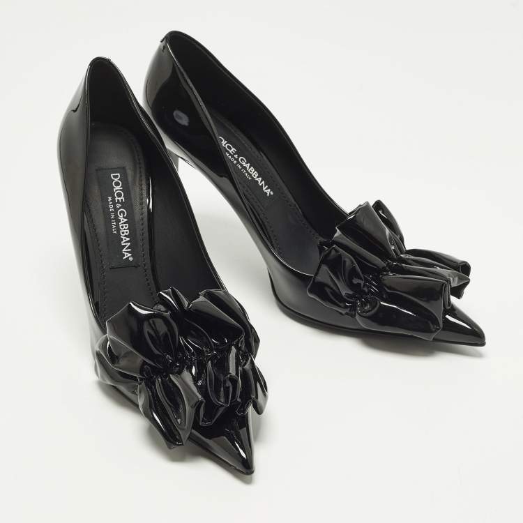 Pre Owned Dolce & Gabbana Size 40 Black Patent Leather Bow Pointed Toe Pumps