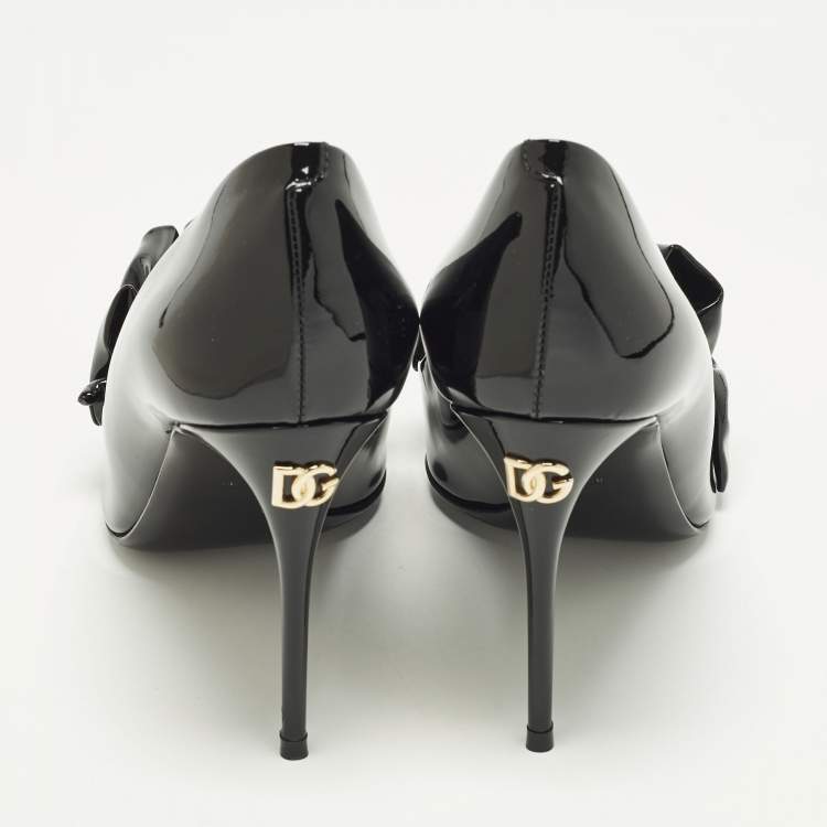 Pre Owned Dolce & Gabbana Size 40 Black Patent Leather Bow Pointed Toe Pumps