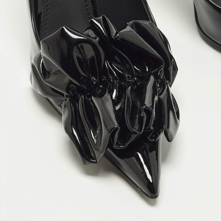 Pre Owned Dolce & Gabbana Size 40 Black Patent Leather Bow Pointed Toe Pumps