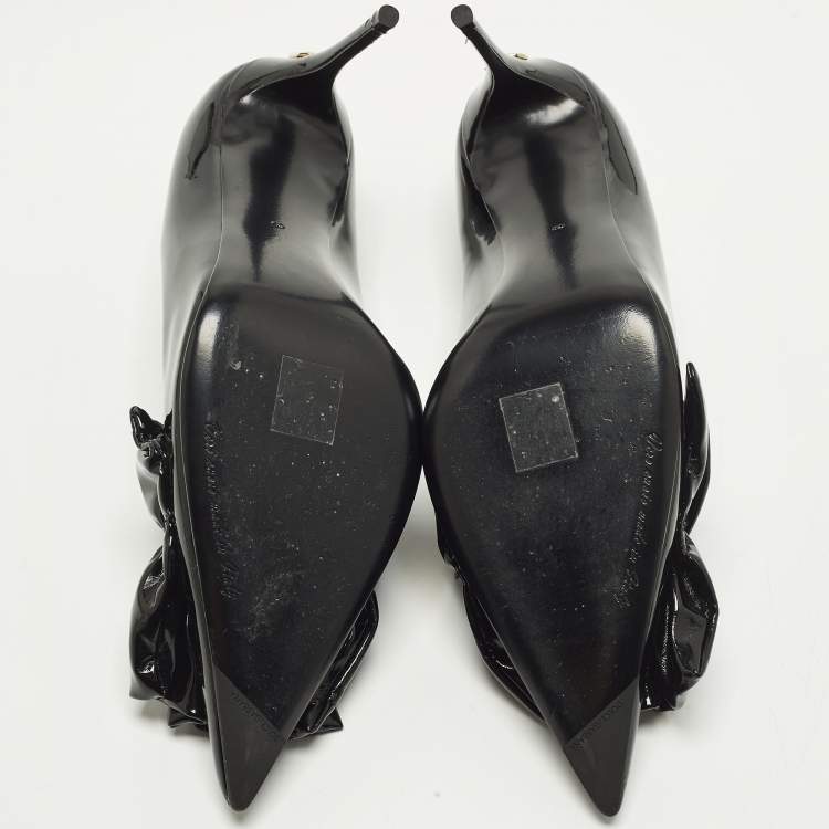 Pre Owned Dolce & Gabbana Size 40 Black Patent Leather Bow Pointed Toe Pumps