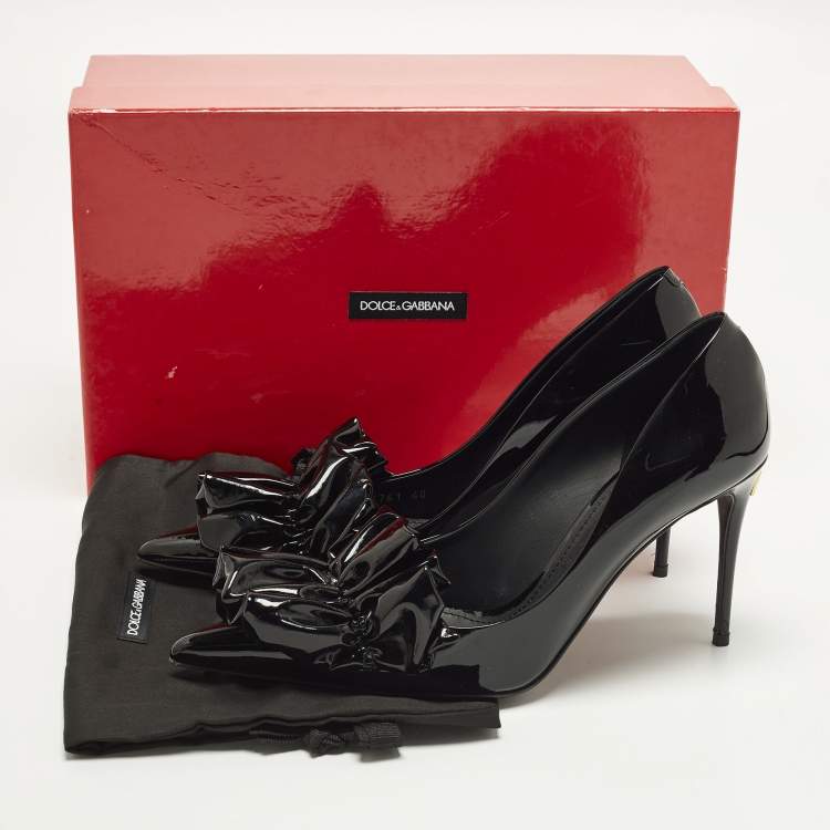 Pre Owned Dolce & Gabbana Size 40 Black Patent Leather Bow Pointed Toe Pumps