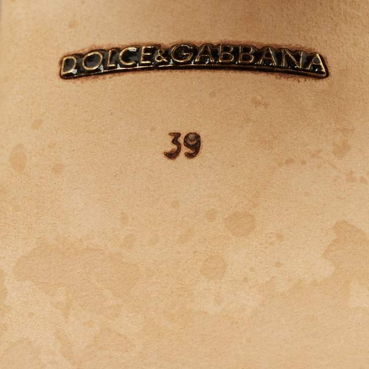 Pre Owned Dolce & Gabbana Size 39 Gold Velvet Pearls and Flower Embellished Ankle Strap Sandals