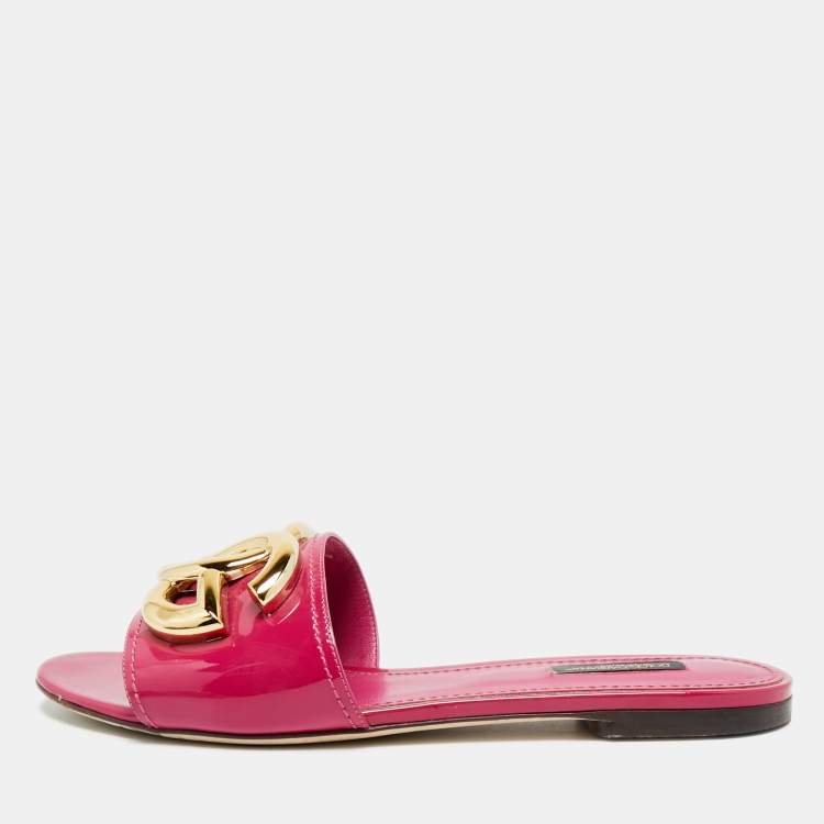 Pre Owned Dolce & Gabbana Size 39 Purple Patent Leather Flat Slides