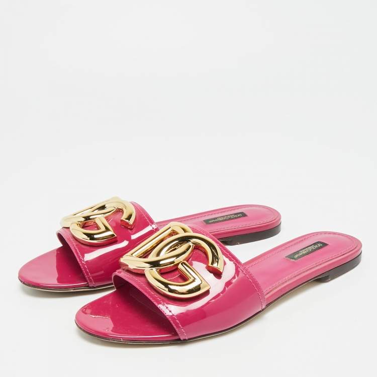 Pre Owned Dolce & Gabbana Size 39 Purple Patent Leather Flat Slides