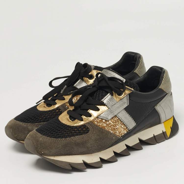 Pre Owned Dolce & Gabbana Size 39.5 Multicolor Glitter, Leather and Suede Lace Up Sneakers