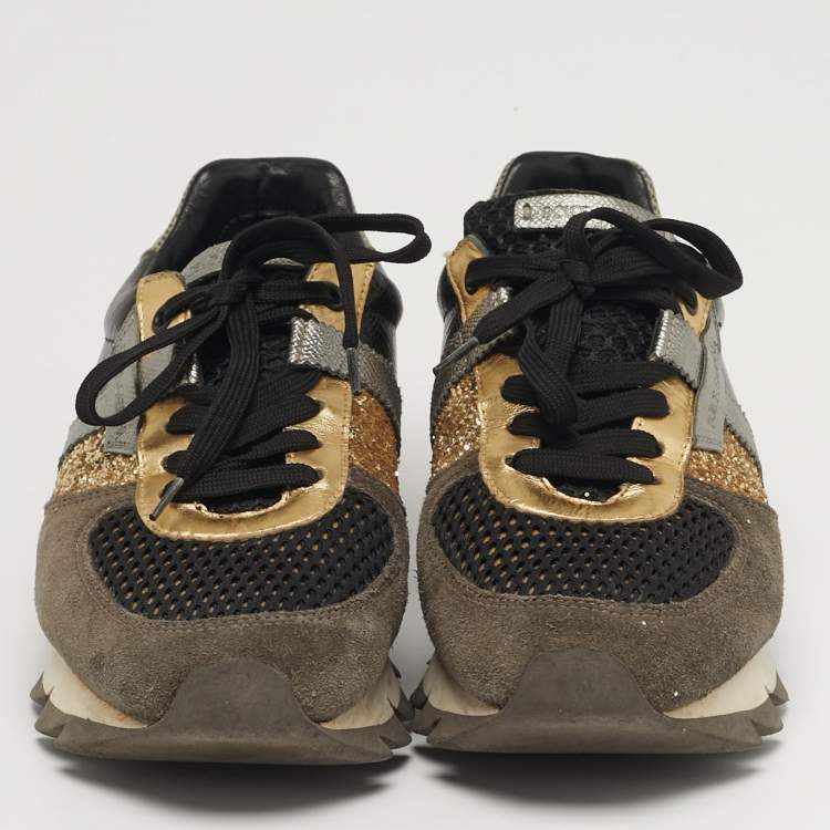 Pre Owned Dolce & Gabbana Size 39.5 Multicolor Glitter, Leather and Suede Lace Up Sneakers