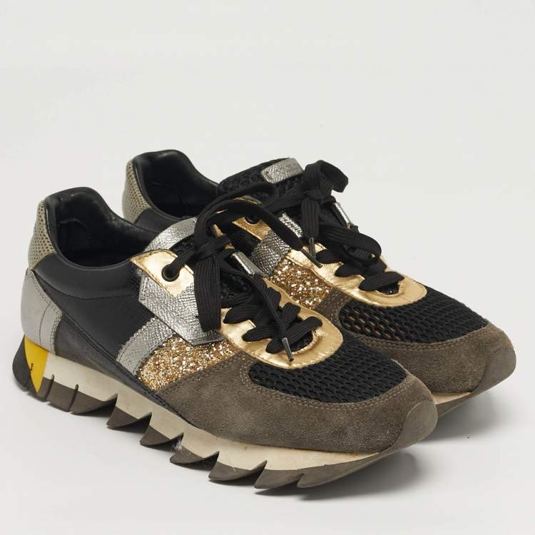 Pre Owned Dolce & Gabbana Size 39.5 Multicolor Glitter, Leather and Suede Lace Up Sneakers