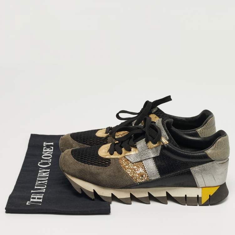 Pre Owned Dolce & Gabbana Size 39.5 Multicolor Glitter, Leather and Suede Lace Up Sneakers