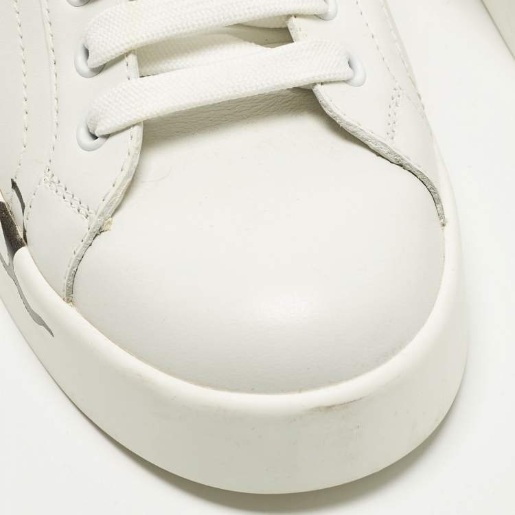 Pre Owned Dolce & Gabbana Portofino Size 38 White/Red Leather Low Top Sneakers