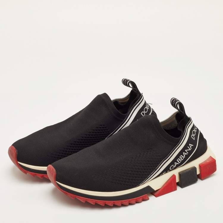 Pre Owned Dolce & Gabbana Sorrento Size 41 Black Knit Fabric Slip On Sneakers