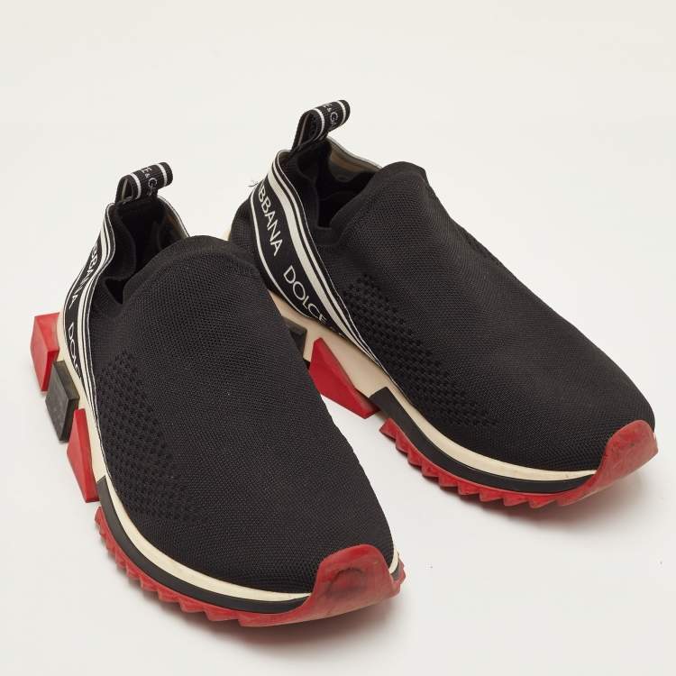 Pre Owned Dolce & Gabbana Sorrento Size 41 Black Knit Fabric Slip On Sneakers