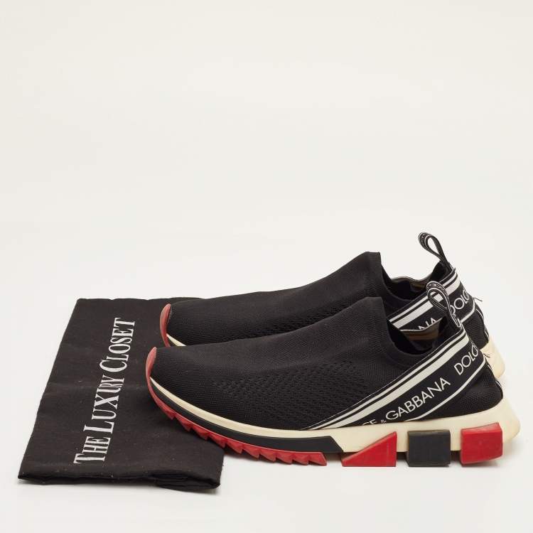 Pre Owned Dolce & Gabbana Sorrento Size 41 Black Knit Fabric Slip On Sneakers