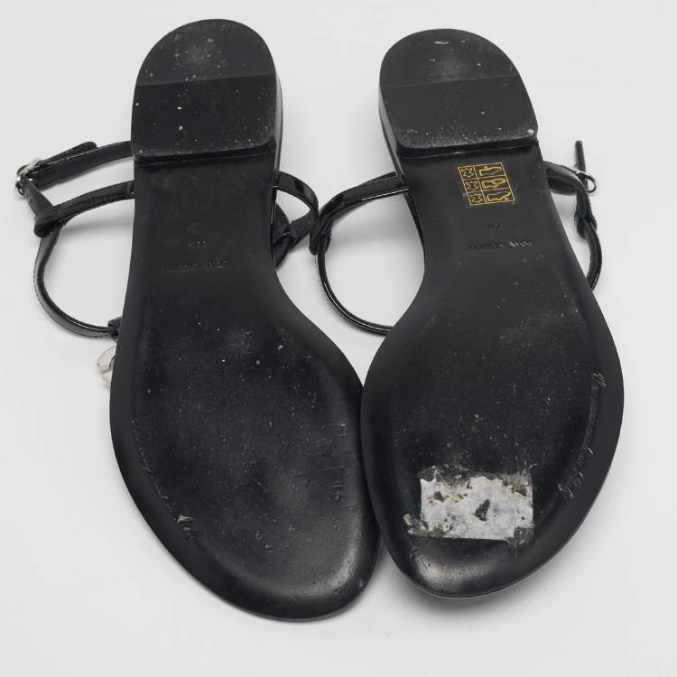 Pre Owned Dolce & Gabbana DG Logo Size 39.5 Black Patent Leather Thong Flats