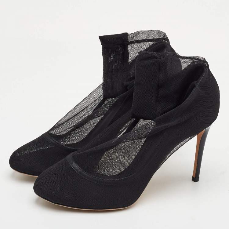 Pre Owned Dolce & Gabbana Stretch Tulle Bow Sock Size 39 Black Mesh Boots