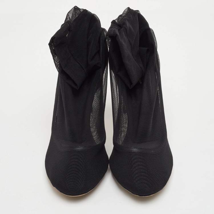 Pre Owned Dolce & Gabbana Stretch Tulle Bow Sock Size 39 Black Mesh Boots