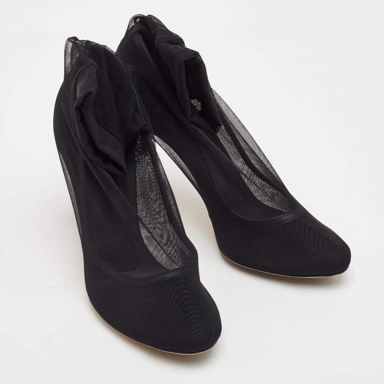 Pre Owned Dolce & Gabbana Stretch Tulle Bow Sock Size 39 Black Mesh Boots