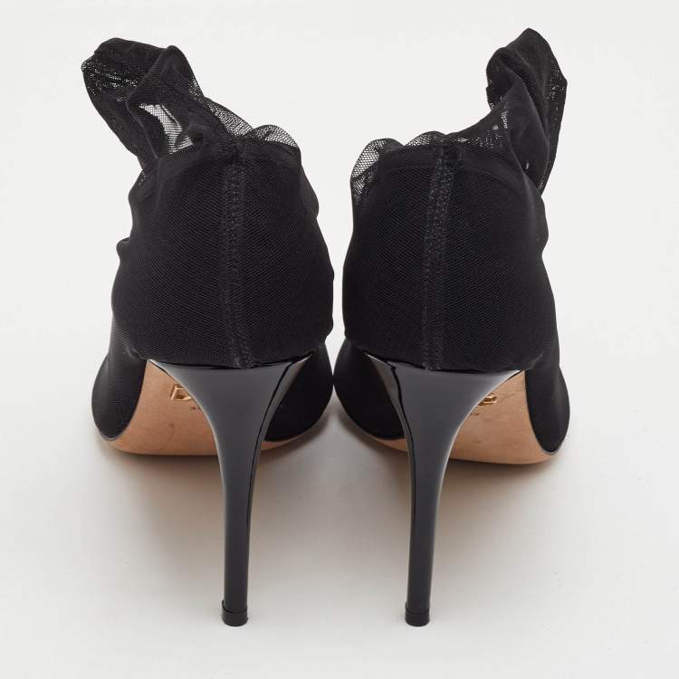 Pre Owned Dolce & Gabbana Stretch Tulle Bow Sock Size 39 Black Mesh Boots