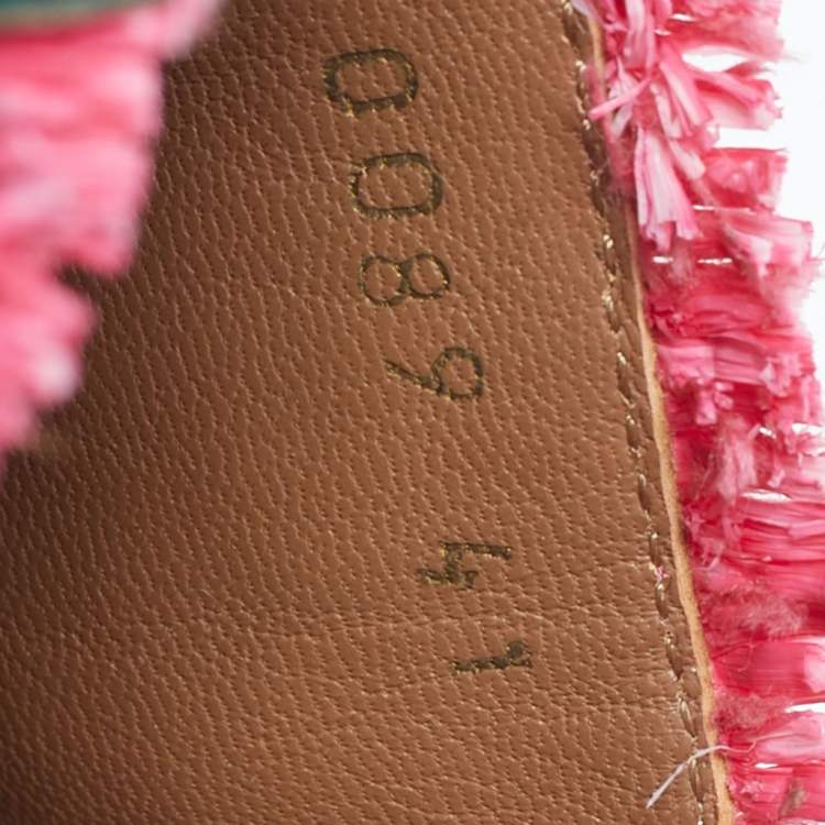 Pre Owned Dolce & Gabbana Size 41 Brown/Red Raffia and Leather Pineapple Kiwi Patch Espadrille Sandals 