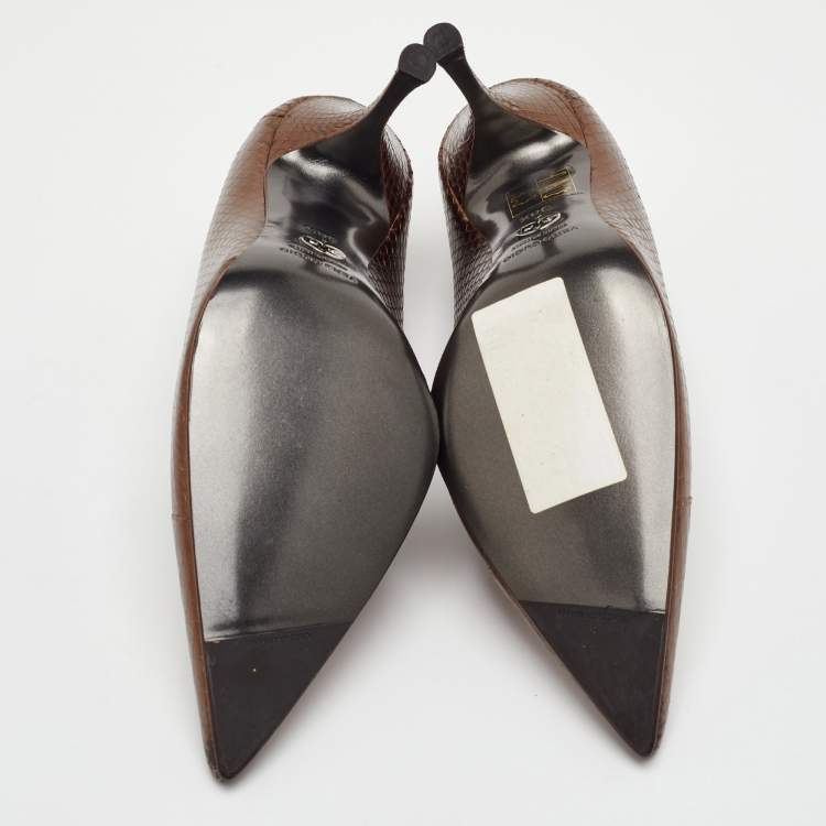 Pre Owned Dolce & Gabbana Size 38.5 Metallic Brown Snakeskin Embossed Leather Pointed Toe Pumps