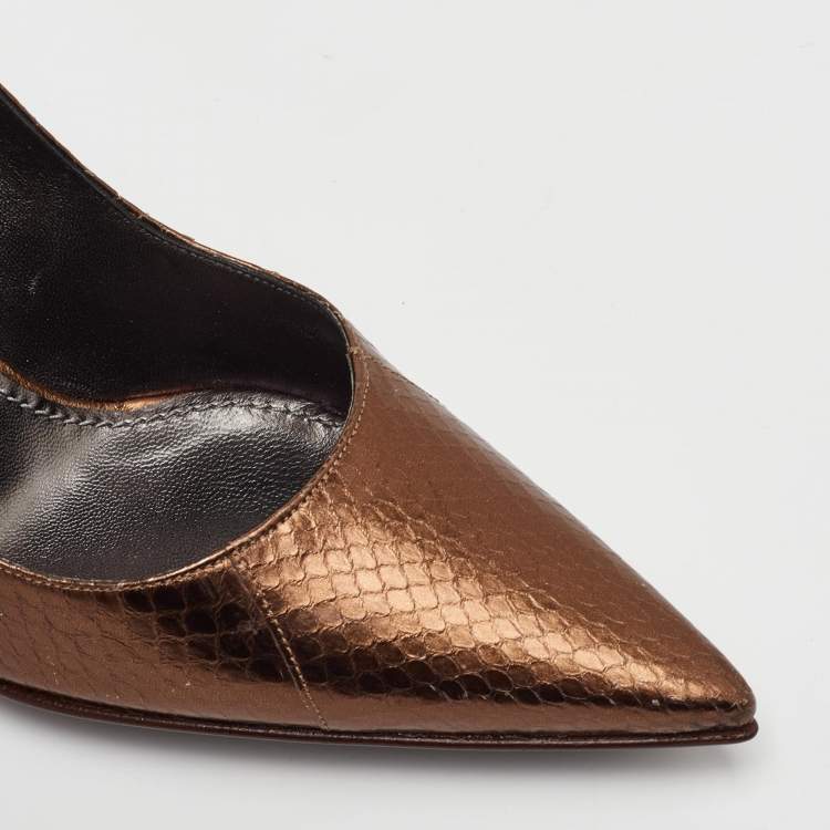 Pre Owned Dolce & Gabbana Size 38.5 Metallic Brown Snakeskin Embossed Leather Pointed Toe Pumps