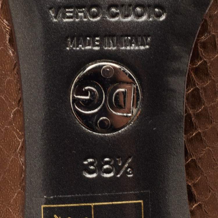 Pre Owned Dolce & Gabbana Size 38.5 Metallic Brown Snakeskin Embossed Leather Pointed Toe Pumps