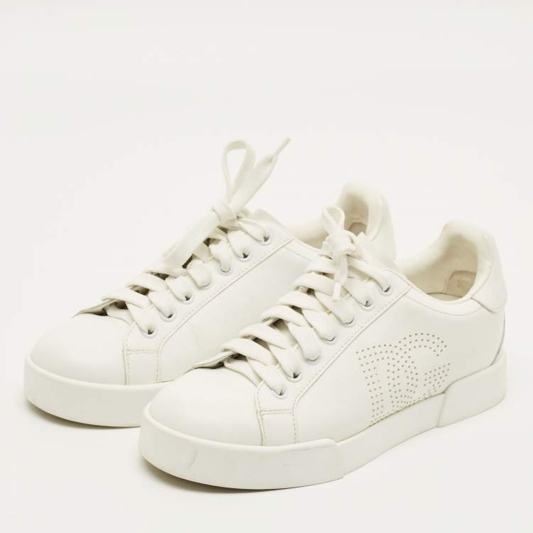 Pre Owned حذاء رياضي دولتشي أند غابانا بورتوفينو جلد أبيض/أرجواني برباط مقاس 38