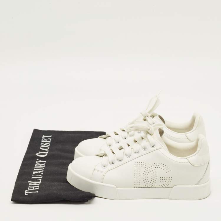 Pre Owned حذاء رياضي دولتشي أند غابانا بورتوفينو جلد أبيض/أرجواني برباط مقاس 38