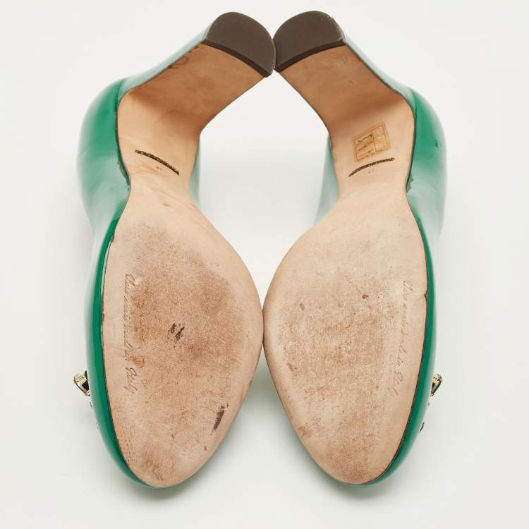 Pre Owned Dolce & Gabbana Size 41 Green Patent Leather Crystal Embellished Block Heel Pumps