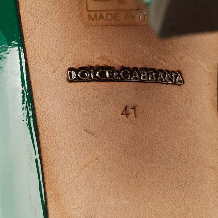 Pre Owned Dolce & Gabbana Size 41 Green Patent Leather Crystal Embellished Block Heel Pumps