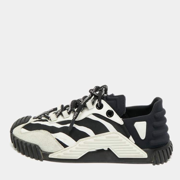 Pre Owned Dolce & Gabbana Ns1 Size 37.5 Black/White Fabric and Suede Low Top Sneakers