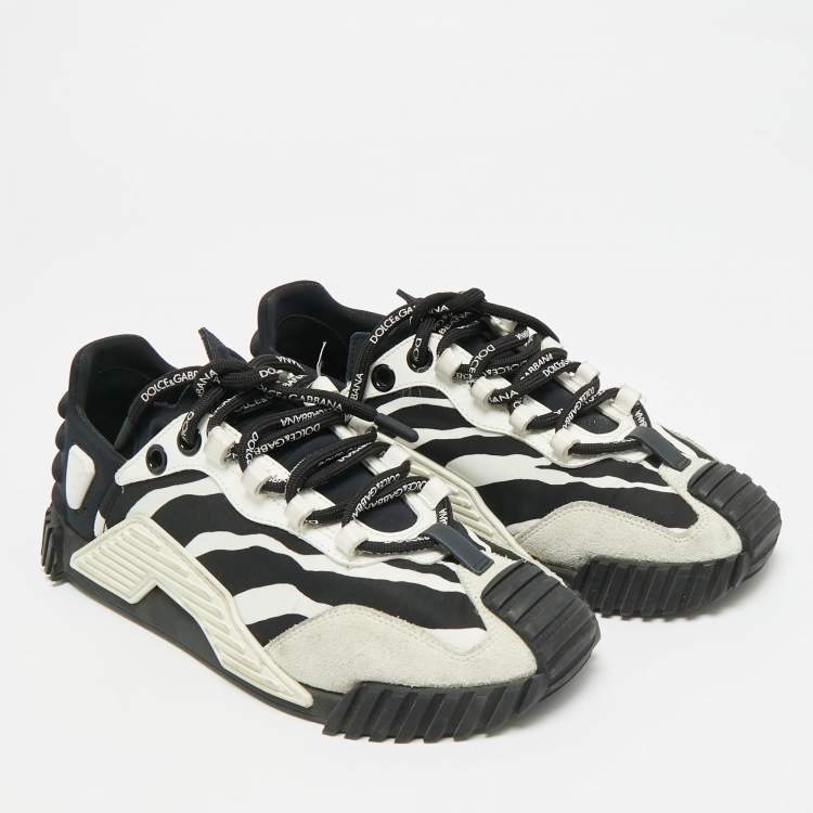Pre Owned Dolce & Gabbana Ns1 Size 37.5 Black/White Fabric and Suede Low Top Sneakers