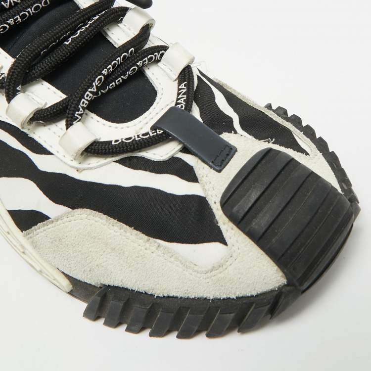 Pre Owned Dolce & Gabbana Ns1 Size 37.5 Black/White Fabric and Suede Low Top Sneakers