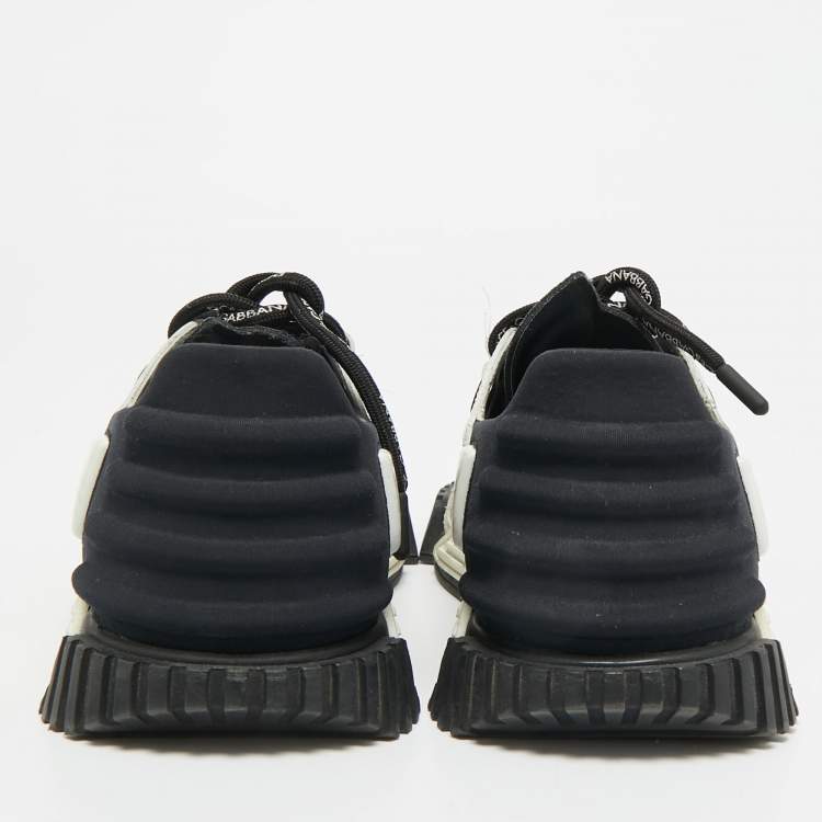 Pre Owned Dolce & Gabbana Ns1 Size 37.5 Black/White Fabric and Suede Low Top Sneakers