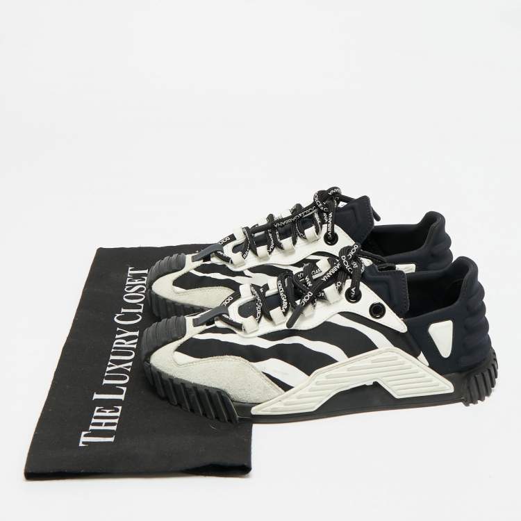 Pre Owned Dolce & Gabbana Ns1 Size 37.5 Black/White Fabric and Suede Low Top Sneakers