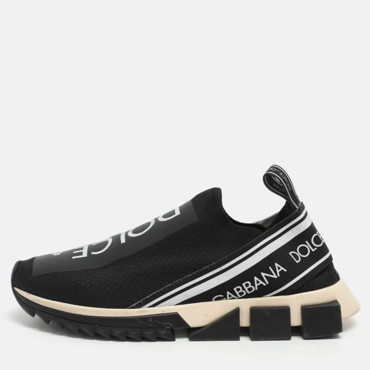 Pre Owned Dolce & Gabbana Sorrento Size 41 Black/White Knit Fabric Slip On Sneakers