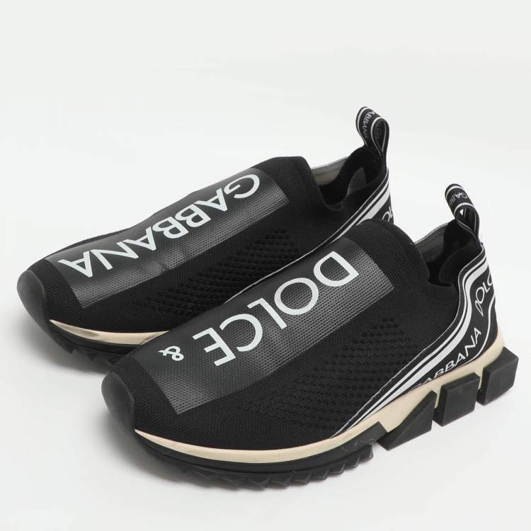 Pre Owned Dolce & Gabbana Sorrento Size 41 Black/White Knit Fabric Slip On Sneakers