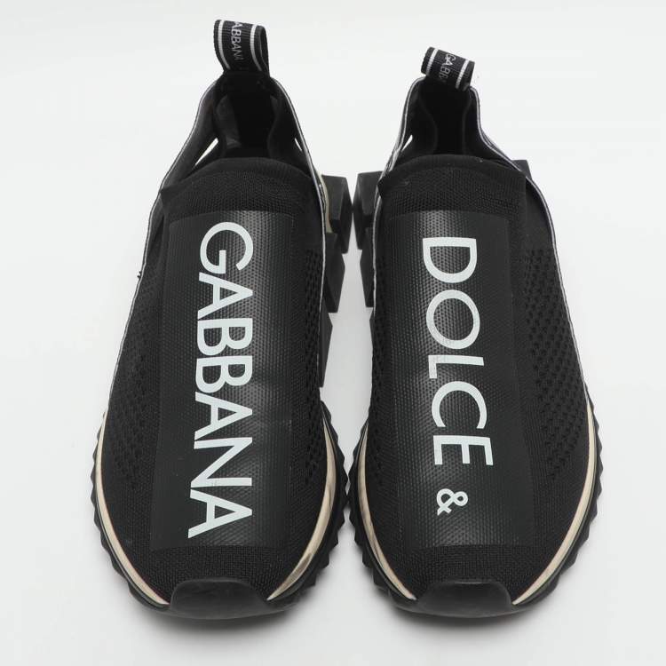 Pre Owned Dolce & Gabbana Sorrento Size 41 Black/White Knit Fabric Slip On Sneakers