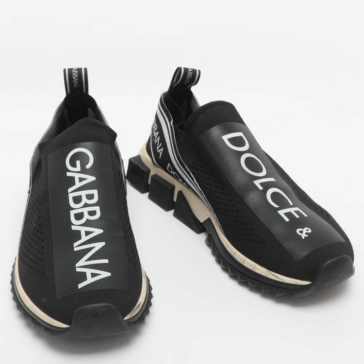 Pre Owned Dolce & Gabbana Sorrento Size 41 Black/White Knit Fabric Slip On Sneakers
