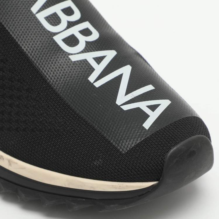 Pre Owned Dolce & Gabbana Sorrento Size 41 Black/White Knit Fabric Slip On Sneakers