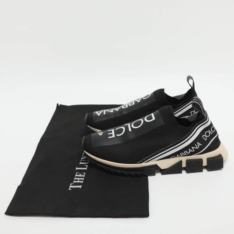 Pre Owned Dolce & Gabbana Sorrento Size 41 Black/White Knit Fabric Slip On Sneakers