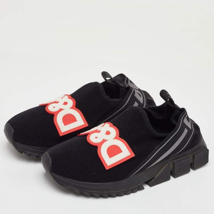 Pre Owned Dolce & Gabbana DG Patch Size 35 Black Stretch Technical Fabric Slip On Sneakers