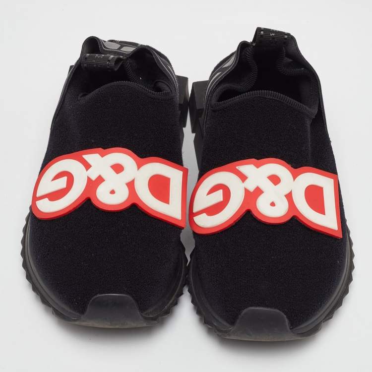 Pre Owned Dolce & Gabbana DG Patch Size 35 Black Stretch Technical Fabric Slip On Sneakers