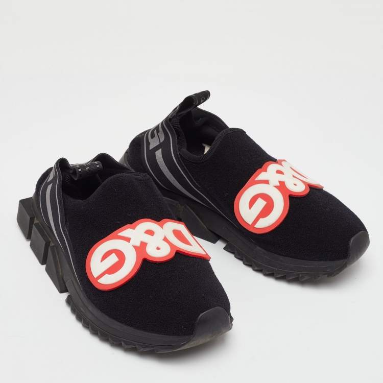 Pre Owned Dolce & Gabbana DG Patch Size 35 Black Stretch Technical Fabric Slip On Sneakers