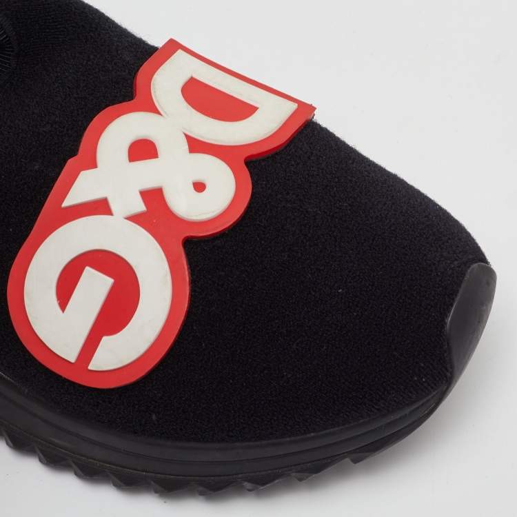 Pre Owned Dolce & Gabbana DG Patch Size 35 Black Stretch Technical Fabric Slip On Sneakers